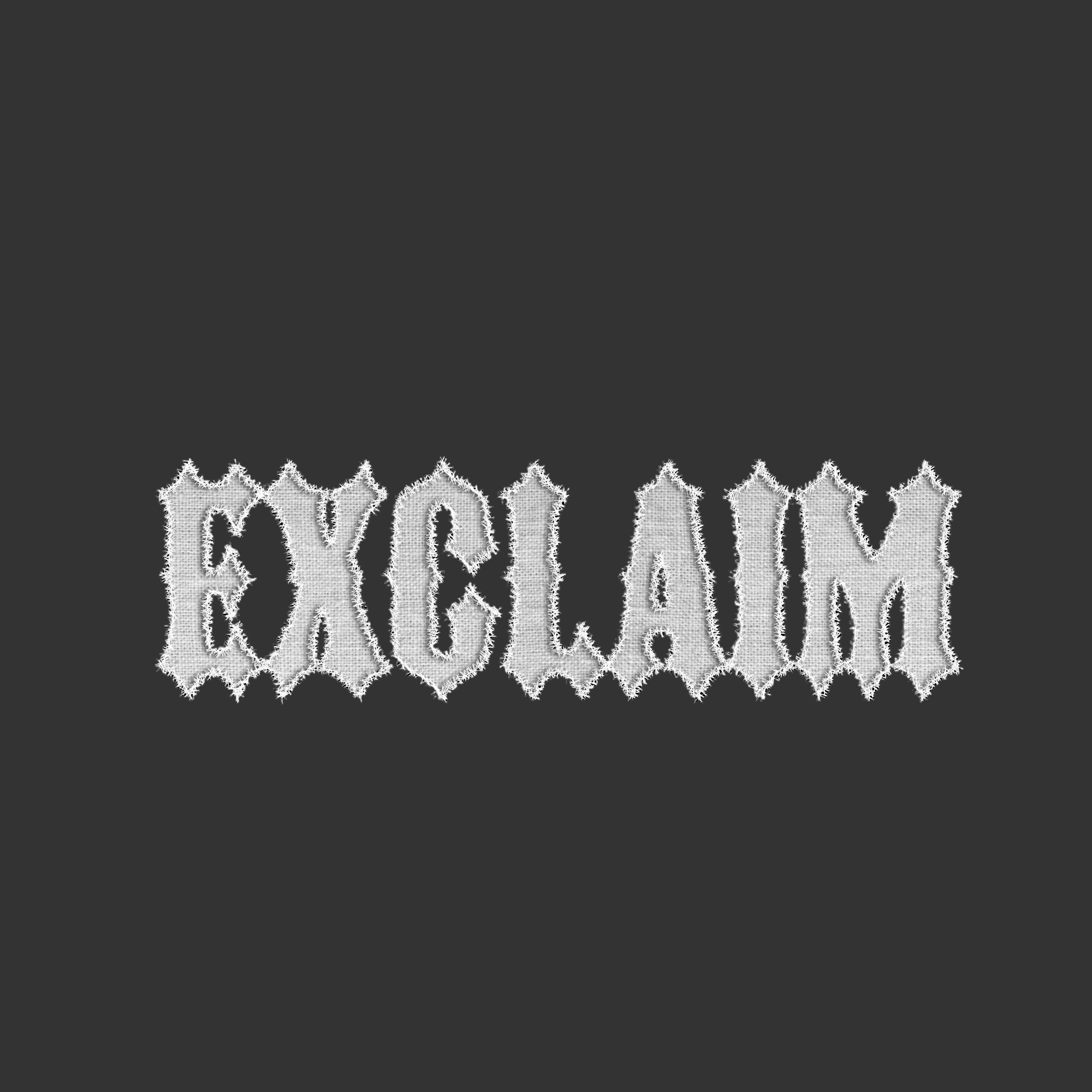 Embroidered patch with 'Exclaim!' text on a white background